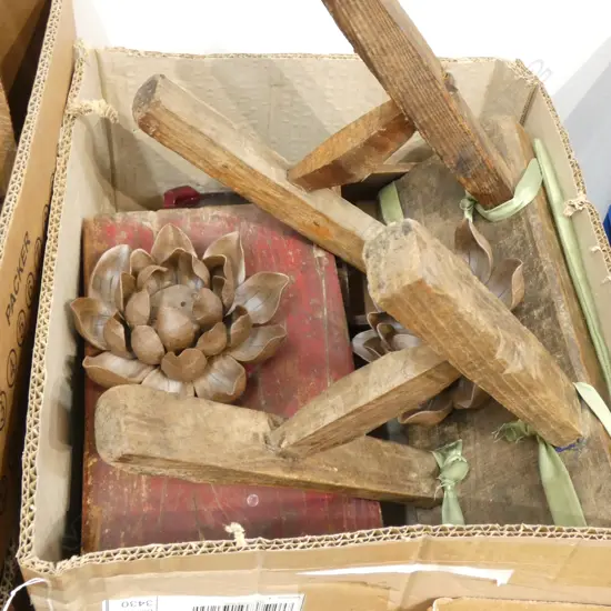 BOX LOT ORIENTAL WOODEN PCES; STOOL & STAND ETC