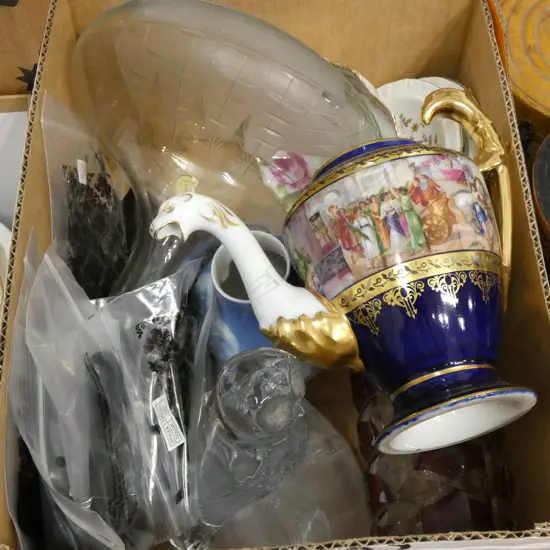 BOX LOT ASST CHINA & CRYSTAL INCL. ROYAL COPENHAGEN, OCR ETC