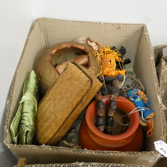 BOX LOT ASST. ORIENTAL ITEMS; VASES, CONTAINERS, STAND ETC - updated with correct photo