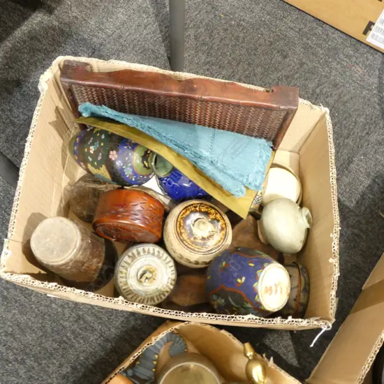 BOX LOT ASST. ORIENTAL ITEMS INCL. GINGER JARS, CLOISONNE ETC