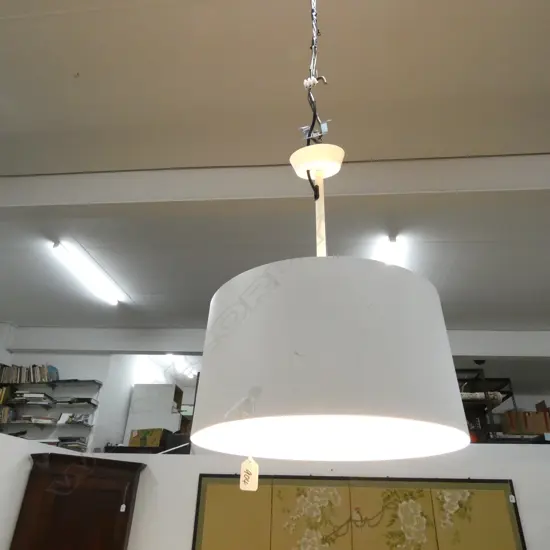 MODERN METAL & GLASS DRUM PENDANT LIGHT EX ECC LIGHTING (FOSCARINI??) 17CM DIAM X 9.5