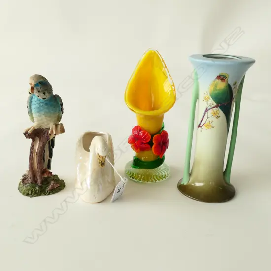 (7) 4 ITEMS, 1 JACK IN THE PULPIT VASE, SWAN & BUDGIE ETC