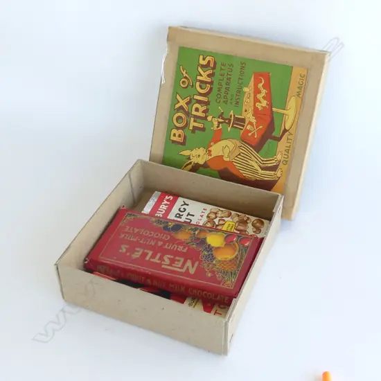 (15) 6 VINTAGE CHOCOLATE BARS IN A ‘BOX OF TRICKS’ CONTAINER