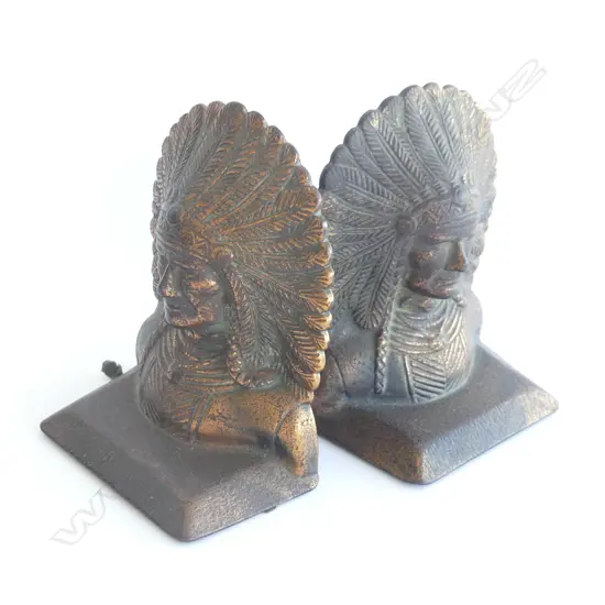 (15) PAIR OF CAST IRON ‘INDIAN CHIEF’ BOOKENDS WITH GILT FINISH