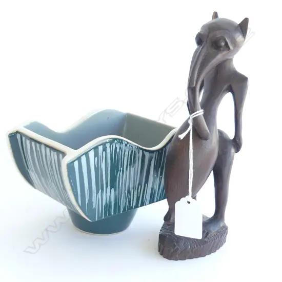 (15) JAPANESE IKEBANA VASE & WOODEN FIGURE H. 130mm