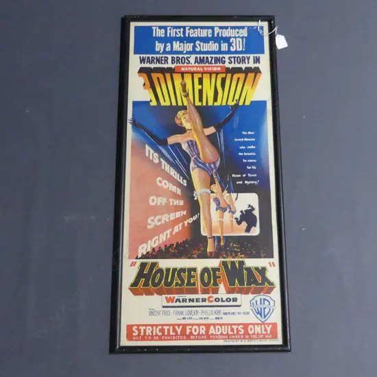VINTAGE MOVIE POSTER FOR 'HOUSE OF WAX' STARRING VINCENT PRICE PRINTED IN SYDNEY BY W E SMITH LTD 740 x 310mm