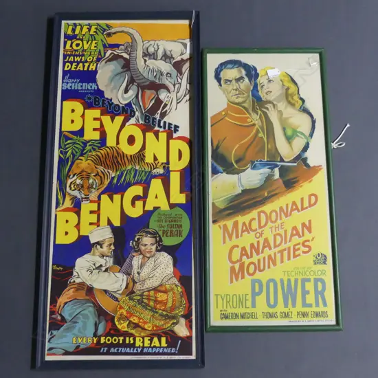 2 x FRAMED MOVIE POSTERS 'BEYOND BENGAL' & MACDONALD OF THE CANADIAN MOUNTIES BOTH PRINTED BY W E SMITH IN SYDNEY