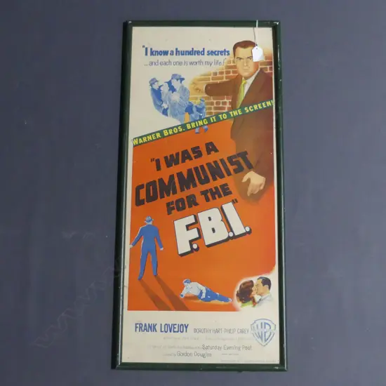 FRAMED DAYBILL FOR 'I WAS A COMMUNIST FOR THE FBI' PRINTED IN SYDNEY, 740 x 320mm