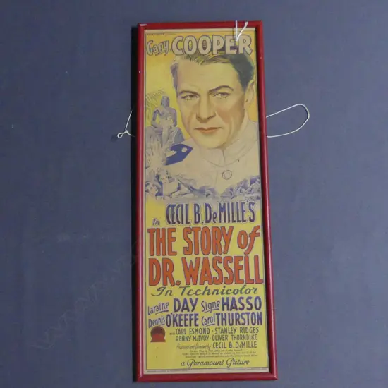 'THE STORY OF DR WASSELL' STARRING GARY COOPER FRAMED MOVIE POSTER PRINTED IN SYDNEY BY HOLLANDER & GOVETT, 720 x240mm