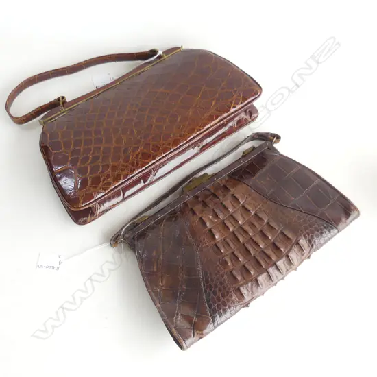 (4) 2 x VINTAGE CROCODILE HANDBAGS W. 320mm