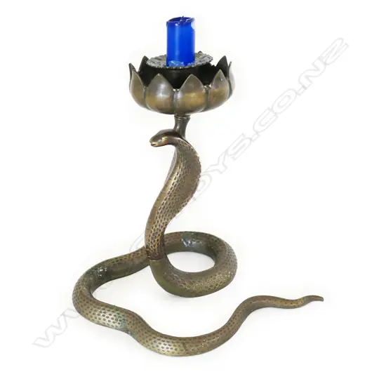 (23) BRASS COBRA WITH LOTUS CANDLE HOLDER H. 210mm