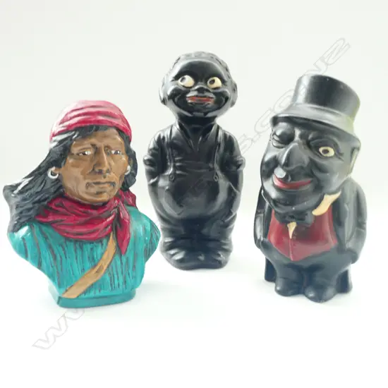 (9) 3 BUSTS + 1 CHARACTERFUL BOY, INDIAN CHIEF + 1 POLITICIAN (TALLEST 160mm)