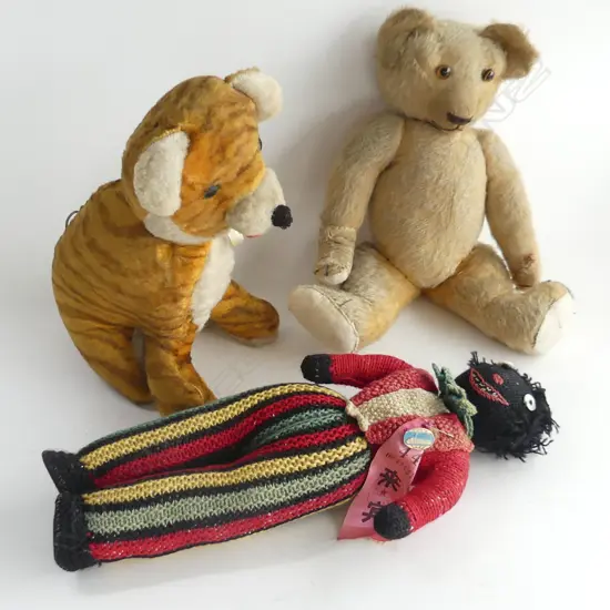 BOX LOT 1 TEDDY BEAR + KNITTED DOLL + MUSICAL TIGER H. 340mm