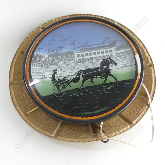1960s ROUND WALL LAMP  WITH RIDER & RACEHORSE THEME D. 410mm
