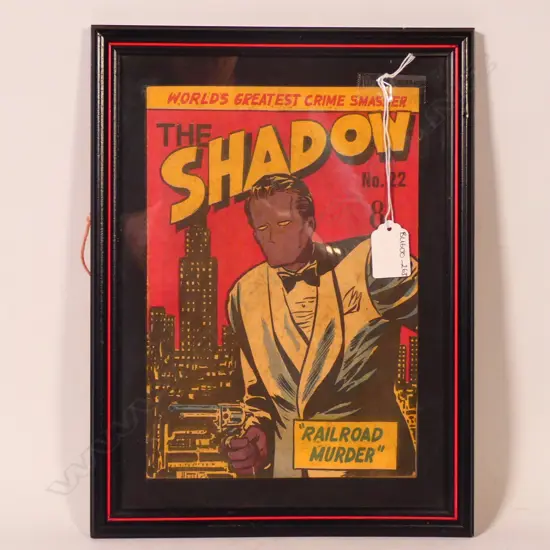 A FRAMED EDITION OF 'THE SHADOW' COMIC 'RAILROAD MURDER' H. 250 x 1870mm