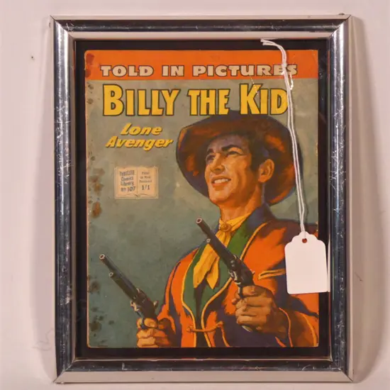 A FRAMED COWBOY COMICS EDITION No. 107 OF 'BILLY THE KID' H. 170 x 130mm