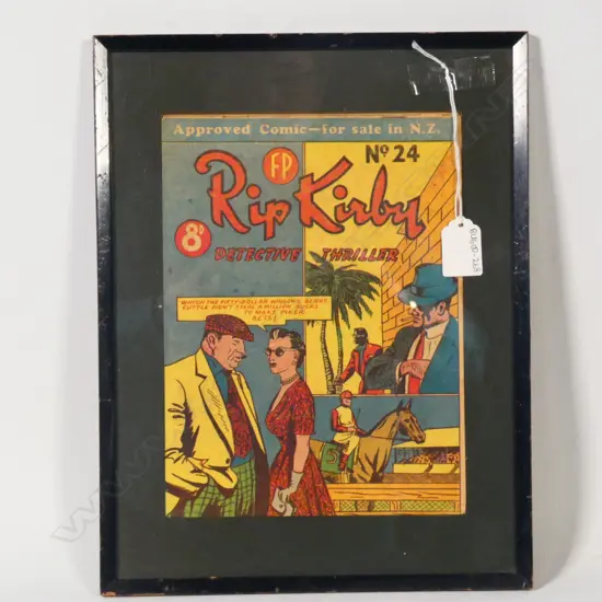 A FRAMED 'RIP KIRBY' DETECTIVE THRILLER PRINTED IN NZ LANDSCAPE 'AUSTRALIAN REPRINT'  H. 245 x 180mm