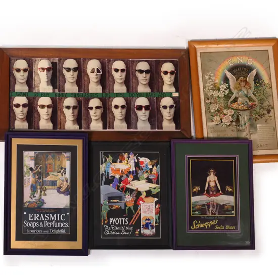 5 VINTAGE ADVERTISING PICTURES INCL A 'SCHWEPPES SODA WATER' AD +