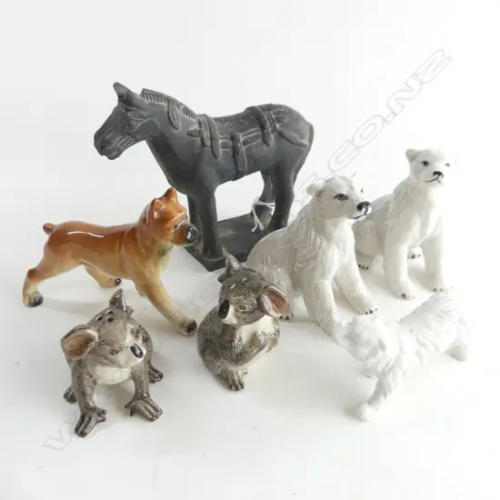7 ANIMAL FIGURINES INCL 1 TERRACOTTA HORSE AF H. 110mm BEARS KOALA BEARS + 1 x DOG