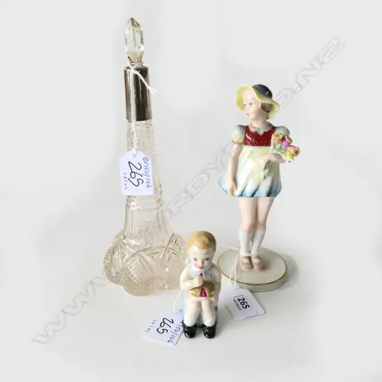(52) HUTCHENREUTER FIGURE OF GIRL 160MM SMALL FIG OF BOY & S/S TOPPED BOTTLE 200MM