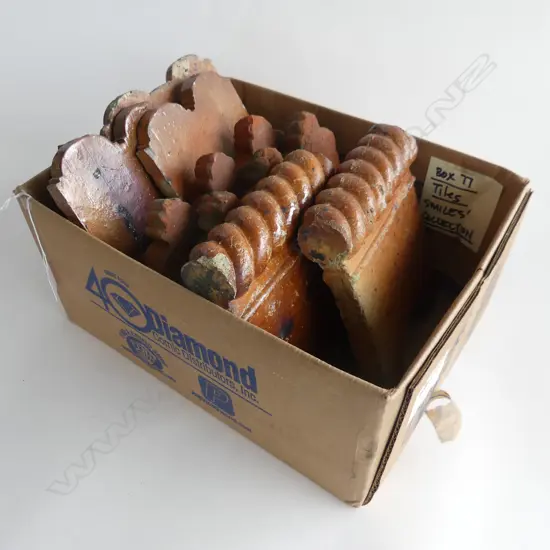 (77) EIGHT VINTAGE SALT GLAZED EDGING TILES, 220MM