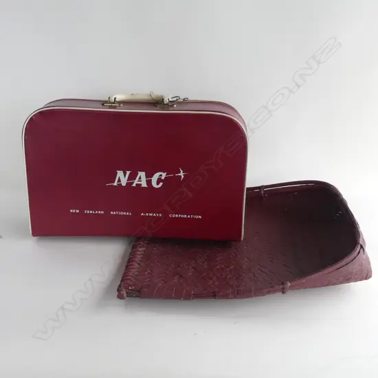 (81) 2 ITEMS, NAC RED CABIN BAG & VINTAGE BAMBOO WINNOWING TRAY