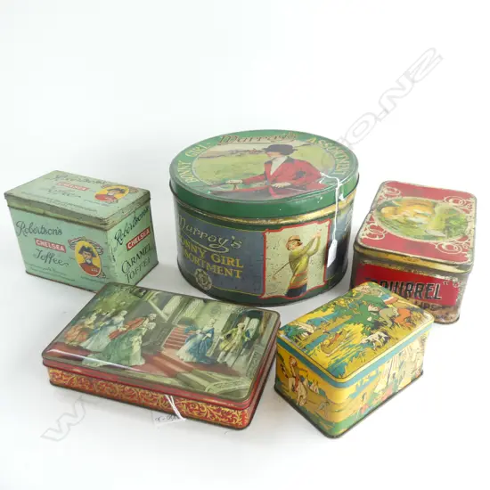 (60) 5 OLD TOFFEE TINS INCLUDING LGE 'MURRAYS ASSORTMENT'