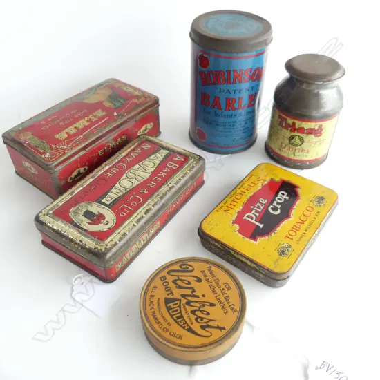 (60) 6 TINS,TOBACCO, SWEETS & BOOT POLISH