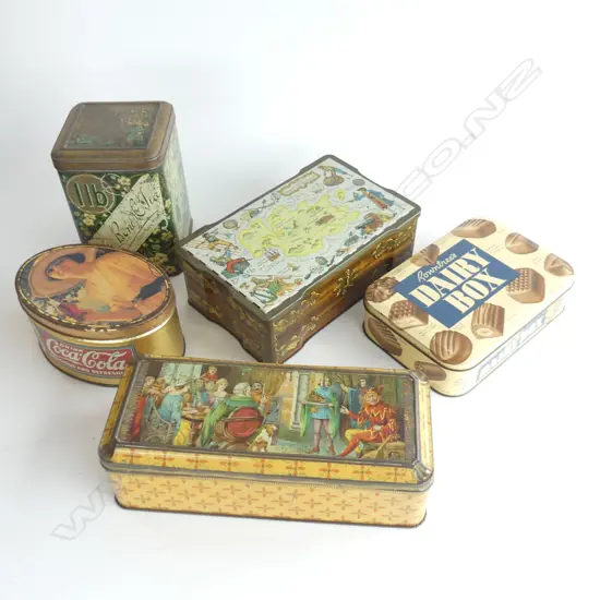 (60) 5 OLD TINS, DAIRY BOX, COCA-COLA ETC