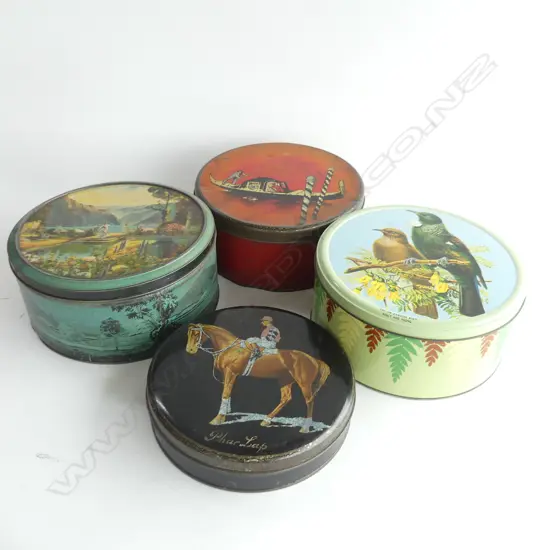 (61) 4 OLD CIRCULAR TINS, ONE WITH TUI DETAILING