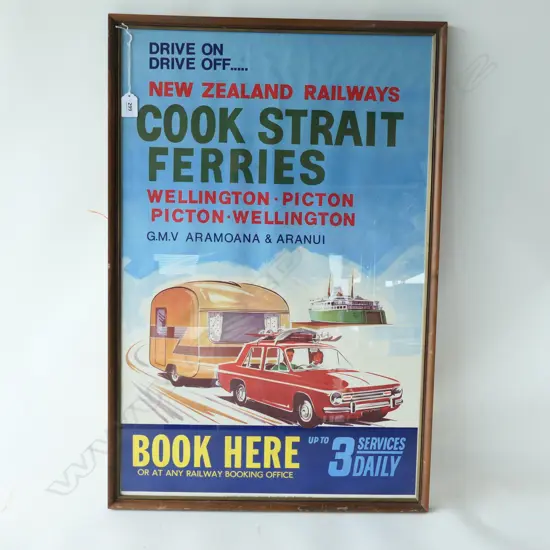 FRAMED VINTAGE COOK STRAIT FERRY POSTER 1966 760MM BY 510MM