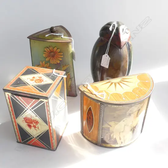 (71) 4 VINTAGE TINS BIRD GAINSBOUGRH & 2 FLORAL 220mm TALLEST