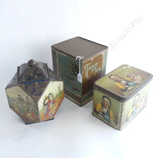 (76) VINTAGE TIGER TEA TIN JAPAN TIN plus MAZAWATTE TIN (220mm)