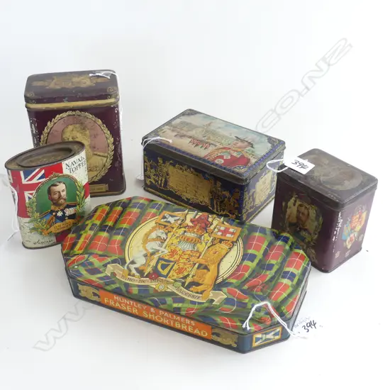 (58) 5 VINTAGE ROYALIST TINS TALLEST 150MM