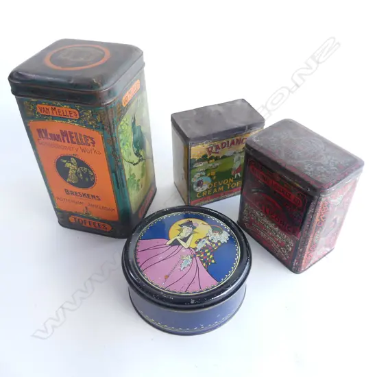 (65) 4 OLD TINS, 3 TOFFEE & STICK LICORICE