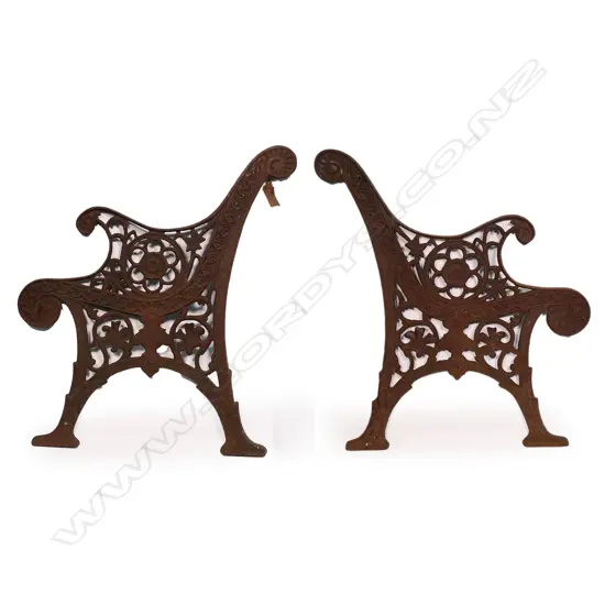 A PAIR OF 19THC WROUGHT IRON BENCH SEAT BRACKETS H.760mm