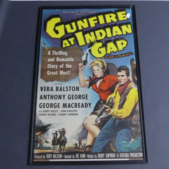 MOVIE POSTER 'GUNFIRE AT INDIAN GAP' PRINTED USA, MOUNTED ON BOARD, 1010 x 620mm
