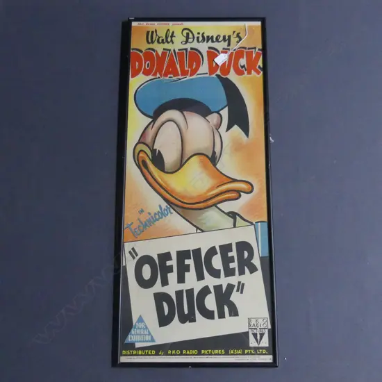 VINTAGE 'OFFICER DUCK' WALT DISNEYS DONALD DUCK DAYBILL POSTER PRINTED IN SYDNEY, 920 x 370mm