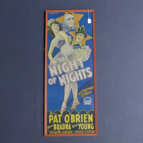 VINTAGE 'THE NIGHT OF NIGHTS' FRAMED DAYBILL, 880 x 330mm