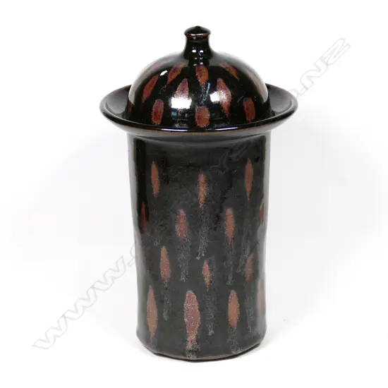 Graeme Storm stoneware lidded cylinder jar c.1970