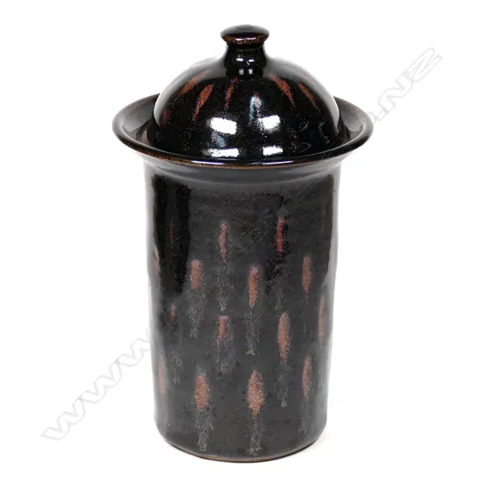 Graeme Storm stoneware lidded cylinder jar c1970