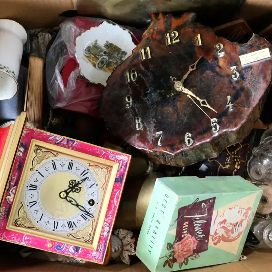 BOX ASST CHINA, CRYSTAL, CLOCKS, COLLECTABLES