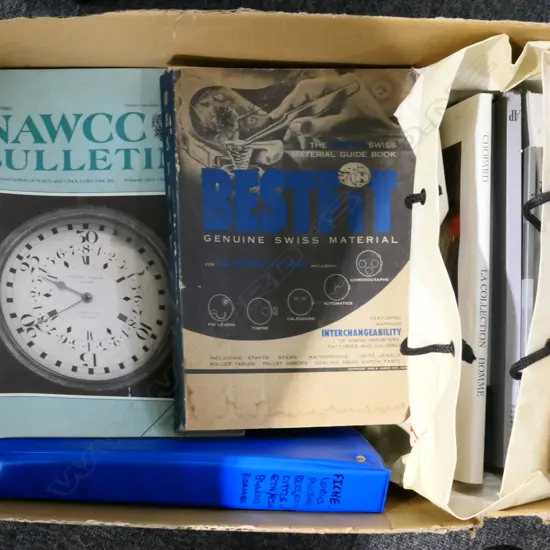 BOX ASST HOROLOGICAL BOOKS, MANUALS, ETC.