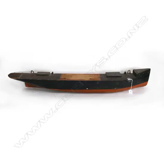 (M91) HALF TIMBERED BUILDER'S MODEL OF c.1900 STEAMER. PAINTED RED/BLACK. L.1050mm