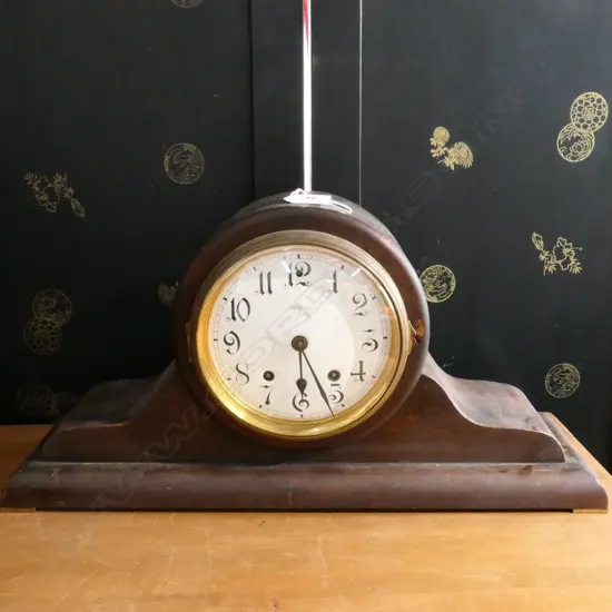 OAK CASED ANSONIA 'NAPOLEAN'S HAT' MANTEL CLOCK . L.490mm