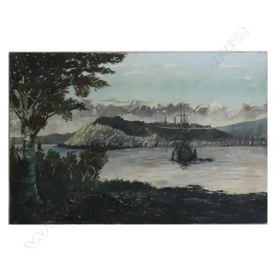 UNFRAMED OIL ON CANVAS, HARBOUR SCENE, SIGNED MATHIESON(?). REPAIRS. 930 x 600mm