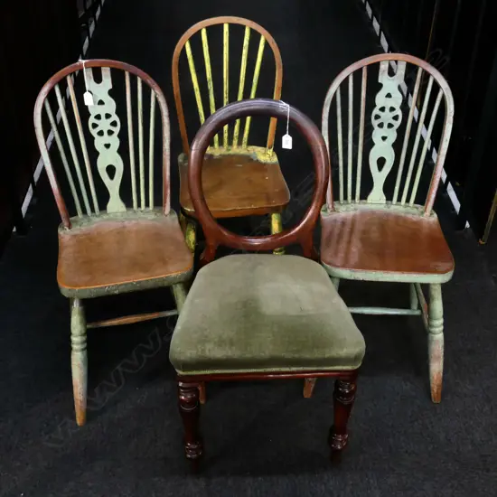 3 SPOKE BACK DINING CHAIRS & VICT BALLOON BACK CHAIR