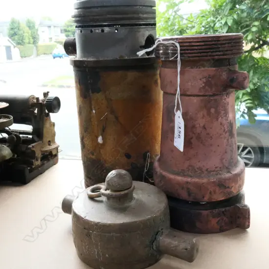 VINTAGE PISTON & TWO BRONZE FIRE HOSE FITTINGS