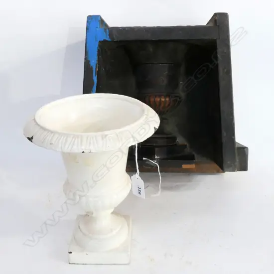 CAST IRON GARDEN CAMPANA URN H.250mm, TOGETHER w WOODEN FOUNDRY MOULD FOR THE SAME...