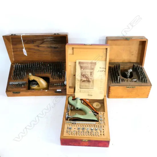 3 CASED WATCHMAKERS' STAKING SETS